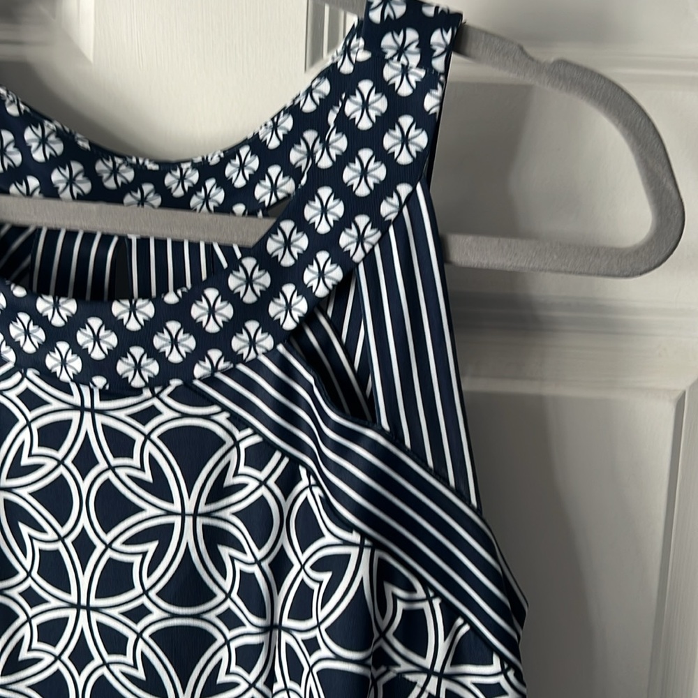 Gretchen Scott Designs Navy and White Patterned Sleeveless Fitted Dress - Picture 3 of 7